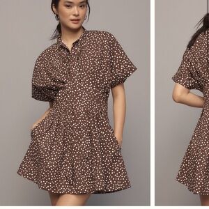The Tobie Tie-Neck Shirt Dress by Exquise Brown Polka Dot
